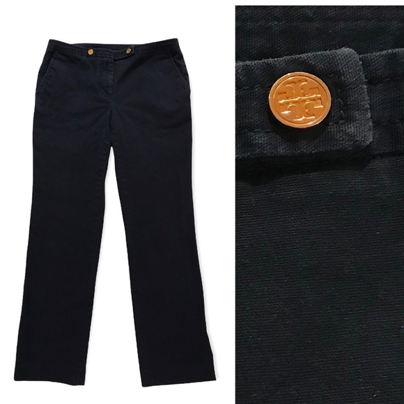 Tory Burch Womens Low Rise Dark Blue Sailor Pants Goldtone Buttons Size 4 - Picture 1 of 11